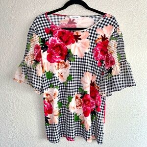 Calvin Klein Floral Gingham Blouse – Women’s Size M